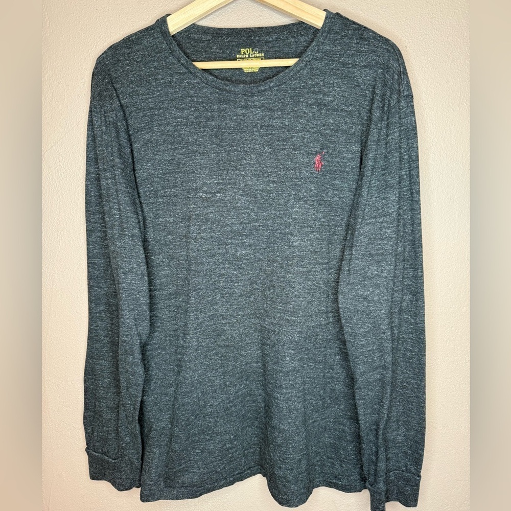Polo by Ralph Lauren Classic Solid Gray Long Sleeve Custom Slim Fit Tee Size XL